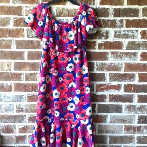 Lularoe mimi dress, ruffle neckline and flare skirt, 2xl